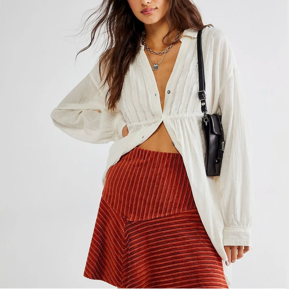 Free People Corduroy Camden Mini Skirt In Ginger Snap